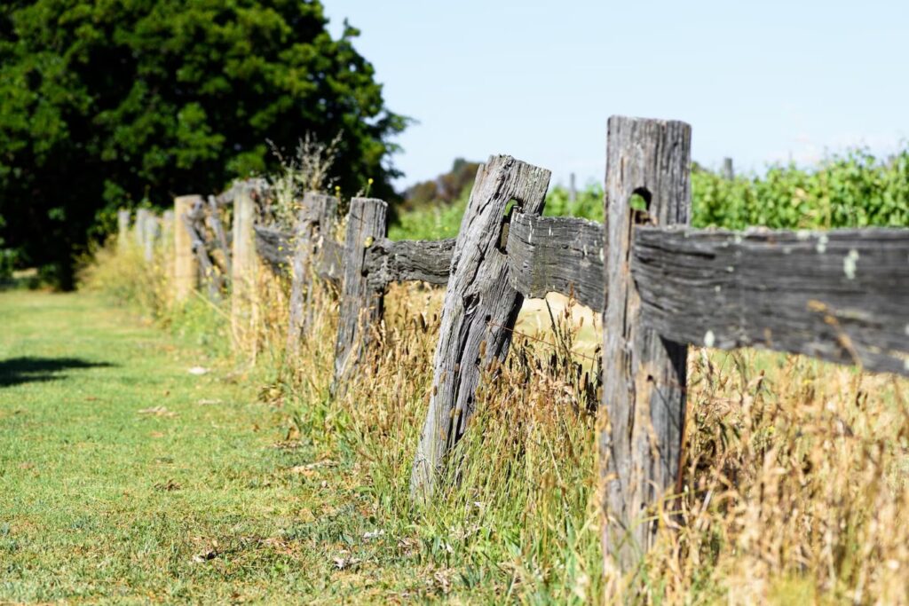 Broken Wooden Fence Outside Orchard